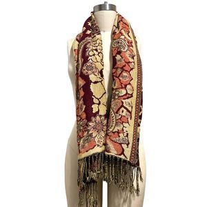 Gold and maroon wool Floral scarf